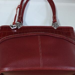 Brighton Red Leather Morgan Shoulder Bag with Silver Accents